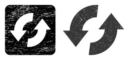 Vector exchange arrows carved pictogram. Grunge exchange arrows seal stamp, done from icon and rounded square. Rounded square stamp seal include exchange arrows empty space inside.のイラスト素材