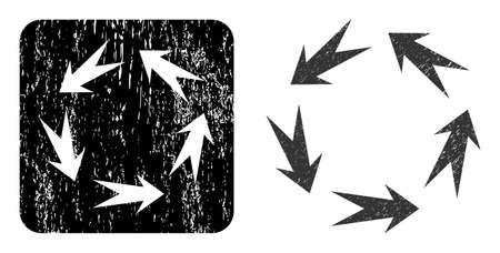 Vector rotation hole icon. Grunge rotation seal stamp, done with icon and rounded square. Rounded square stamp seal include rotation carving inside. Vector rotation grunge images.のイラスト素材