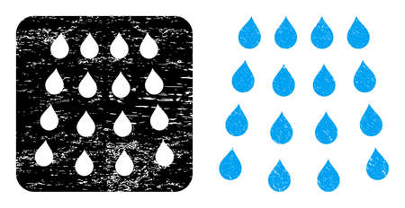 Vector drops hole pictogram. Grunge drops seal stamp, done with icon and rounded square. Rounded square stamp seal contain drops hole inside. Vector drops rubber images.のイラスト素材