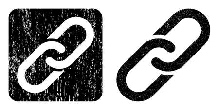 Vector chain carved icon. Grunge chain seal stamp, done from icon and rounded square. Rounded square...
