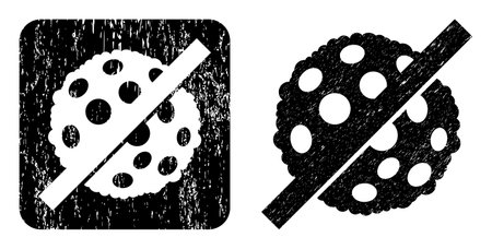 Vector no microbe spore carved icon. Grunge no microbe spore seal stamp, done with icon and rounded square. Rounded square seal include no microbe spore cut out shape inside.のイラスト素材