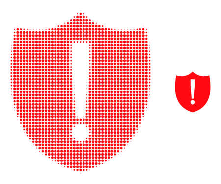 Shield warning halftone dotted icon. Shield warning vector icon mosaic is designed of halftone array which contains circle elements.のイラスト素材