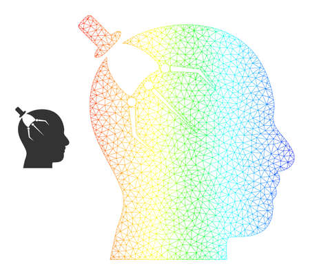 Rainbow vibrant mesh brain intruder. Vector model created from brain intruder icon. Colorful frame mesh icon.のイラスト素材