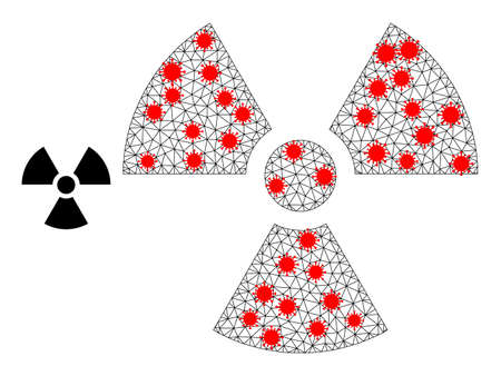 Polygonal radioactivity with outbreak style. Polygonal wireframe radioactivity image in low poly style with connected linear items and red covid items.のイラスト素材