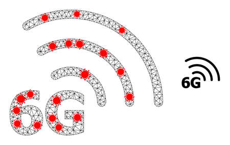 Polygonal 6G internet in infection style. Polygonal carcass 6G internet image in lowpoly style with...
