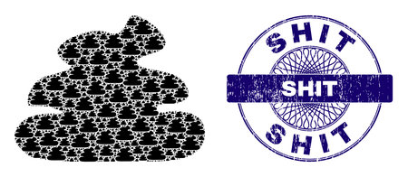 Fractal mosaic shit and Shit round dirty stamp print. Violet stamp seal includes Shit tag inside...