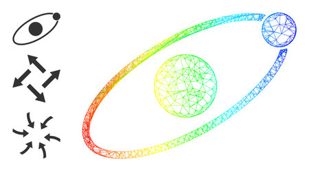 Rainbow colorful net mesh orbit. Linear carcass 2d net geometric symbol based on orbit icon, made from crossing lines. Colorful crossing mesh icon.のイラスト素材