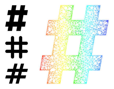 Spectral colorful net hashtag. Wire frame 2d net abstract symbol based on hashtag icon, is generated...