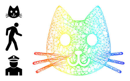 Spectral vibrant wire frame kitty had. Wire frame flat network geometric image based on kitty had icon, is created from intersected lines. Bright wire frame icon.のイラスト素材