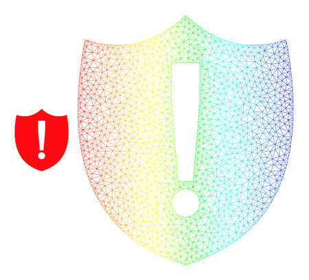 Spectrum colored network shield warning. Vector model based on shield warning icon. Colored carcass mesh icon.のイラスト素材
