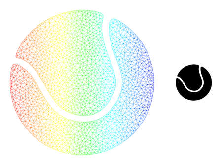 Spectrum colored mesh tennis ball. Vector model created from tennis ball icon. Colored frame mesh icon.のイラスト素材