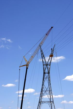 Powerline and craneの写真素材