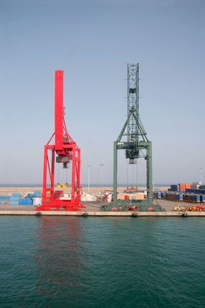 Cranes of the portの写真素材
