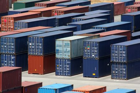 Stacks of  sea containers in an international port container shipping 