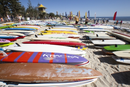 GOLD COAST,  AUSTRALIA  - September 14 2012 : Unidentified  participant    in the Colangatta Gold life saver competition  having a drink of water  on Sept, 14, 2012 in Gold Coast Australia, .のeditorial素材