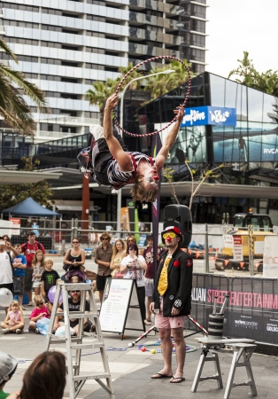 GOLD COAST, AUSTRALIA - MAR 30 An unidentified performer performs at the Australian Street Entertainment Championships.  This international street entertainment festival to be held in the heart of Surfers Paradise. Mar 30 2013 Gold Coast Australia.のeditorial素材