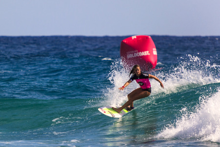 SNAPPER ROCKS, GOLD COAST, AUSTRALIA - 5 MARCH  Unidentified Surfer races the Quiksilver   Roxy Pro...