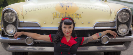 THORNCLIFF CALGARY CANADA, SEPT 13 2014: The annual Show and Shine with Pin Up Girls  "Cars before 1964"  was a great success. Not just great vehicles, models but also  live music brig the 60のeditorial素材