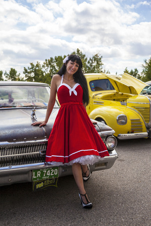  THORNCLIFF CALGARY CANADA, SEPT 13 2014: The annual Show and Shine with Pin Up Girls  \"Cars before 1964\"  was a great success. Not just great vehicles, models but also  live music brig the 60\' back..のeditorial素材