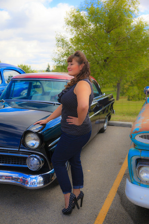  THORNCLIFF CALGARY CANADA, SEPT 13 2014: The annual Show and Shine with Pin Up Girls  \"Cars before 1964\"  was a great success. Not just great vehicles, models but also  live music brig the 60\' back..のeditorial素材