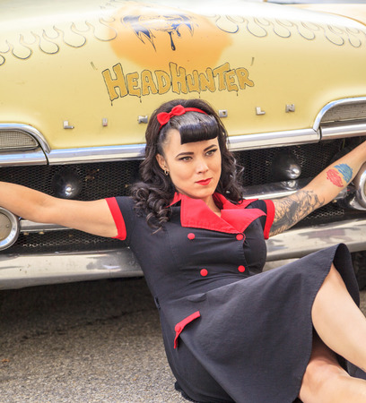THORNCLIFF CALGARY CANADA, SEPT 13 2014: The annual Show and Shine with Pin Up Girls \\\"Cars before 1964\\\"のeditorial素材