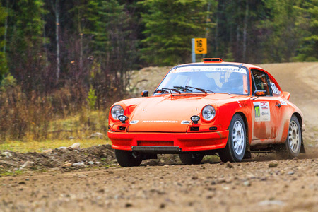 ROCKY MOUNTAIN CANADA - NOV 2 2014:  Canadian Rally Car Championship - the race takes place deep inside the Rocky Mountain  (Day 2) The terrain puts the cars and the drivers to the limit,のeditorial素材