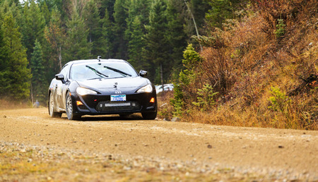 ROCKY MOUNTAIN CANADA - NOV 2 2014:  Canadian Rally Car Championship - the race takes place deep...