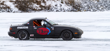CALGARY CANADA - JANUARY 18, 2015: The Canadian CSCC Ice Racing on Ghost Lake annual race, where professional and enthusiast drivers were racing over the frozen lake with variety of vehicles.のeditorial素材