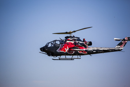 BUDAPEST HUNGARY - MAY 3:An Apache AH-64 demonstrate different flying techniques, for civilian as well as some air force personnel on May 1 2014 Hungary.のeditorial素材