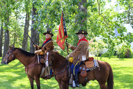 CALGARY CANADA - JUN 7 2015: The Same Steele s Scouts  parades on Spruce Meadows Show Jumping at the 40th anniversary. Sam Steels was one of the best  pioneer scouts in his time.のeditorial素材