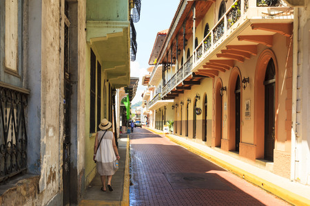 PANAMA CITY, PANAMA, 21 10 2015. Old buildings in the old part of Panama City, The city of Panama was founded on August 15, 1519 by Spanish conquistadorのeditorial素材