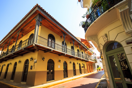 PANAMA CITY, PANAMA, 21 10 2015. Old buildings in the old part of Panama City, The city of Panama was founded on August 15, 1519 by Spanish conquistadorのeditorial素材