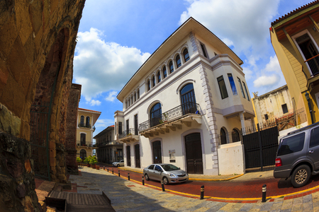 PANAMA CITY, PANAMA, 21 10 2015. Old buildings in the old part of Panama City, The city of Panama was founded on August 15, 1519 by Spanish conquistadorのeditorial素材