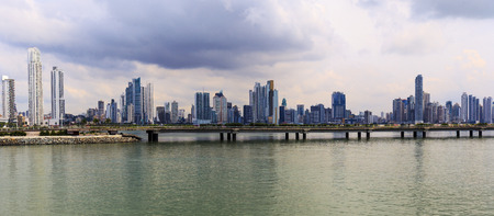 PANAMA CITY, PANAMA, 20 10 2015. Skyscrapers in Panama City, skyline on a background. The metro population of around 1,440,000のeditorial素材
