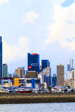 PANAMA CITY, PANAMA, 20 10 2015. Skyscrapers in Panama City, skyline on a background. The metro population of around 1,440,000のeditorial素材