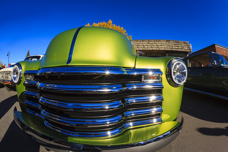 HIGH RIVER CANADA 9 27 2015 : Vintage Cars Show River Classic where participants lined up and show their restoration masterpieces. One of the biggest show in Canada with many USA participants.のeditorial素材