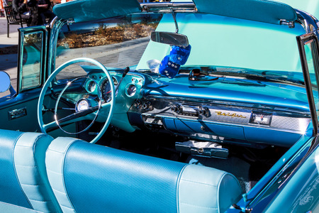 HIGH RIVER CANADA 9 27 2015 : Vintage Cars Show River Classic where participants lined up and show their restoration masterpieces. One of the biggest show in Canada with many USA participants.のeditorial素材