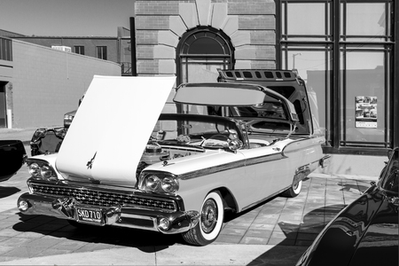 HIGH RIVER CANADA 9 27 2015 : Vintage Cars Show River Classic where participants lined up and show...