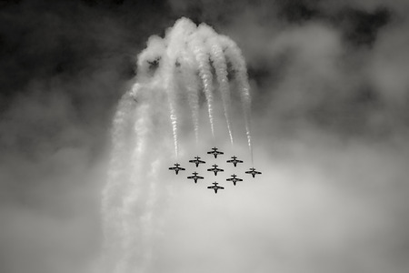 LETHBRIDGE CANADA - JUN 25, 2015: The Snowbirds Demonstration Team demonstrate the skill, professionalism, and teamwork of Canadian Forces personnel during the Wings Over Lethbridge.のeditorial素材