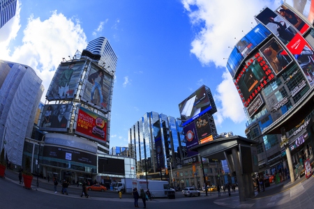 TORONTO,CANADA - FEB 5 2016: Yonge-Dundas Square in Toronto, Canada. Yonge- Dunda Square is a commercial, and public square, hosts many events, and one of Toronto's main attraction.のeditorial素材