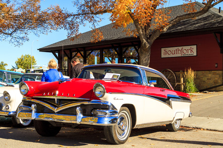 HIGH RIVER CANADA 9 27 2015 : Vintage Cars Show River Classic where participants lined up and show their restoration masterpieces. One of the biggest show in Canada with many USA participants.のeditorial素材