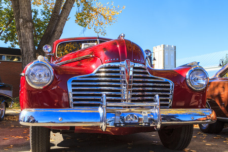 HIGH RIVER CANADA 9 27 2015 : Vintage Cars Show River Classic where participants lined up and show their restoration masterpieces. One of the biggest show in Canada with many USA participants.のeditorial素材