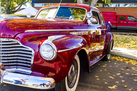 HIGH RIVER CANADA 9 27 2015 : Vintage Cars Show River Classic where participants lined up and show their restoration masterpieces. One of the biggest show in Canada with many USA participants.のeditorial素材