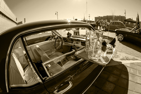 HIGH RIVER CANADA 9 27 2015 : Vintage Cars Show River Classic where participants lined up and show their restoration masterpieces. One of the biggest show in Canada with many USA participants.のeditorial素材