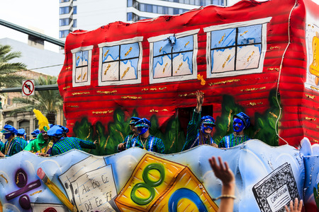 NEW ORLEANS USA FEB 1 2016: Mardi Gras parades through the streets of New Orleans.People celebrated crazily. Mardi Gras is the biggest celebration the city of New Orleans hosts every year.のeditorial素材