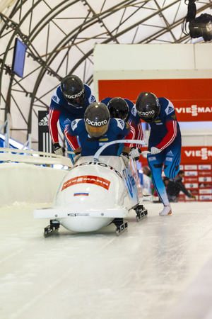 CALGARY CANADA - DEC 21 2014:  Skeleton World Cup onのeditorial素材