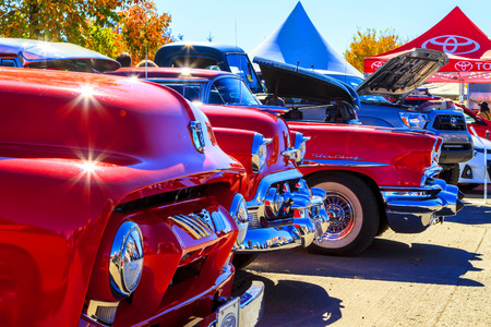 HIGH RIVER CANADA 9 27 2015 : Vintage Cars Show River Classic where participants lined up and show their restoration masterpieces. One of the biggest show in Canada with many USA participants.のeditorial素材