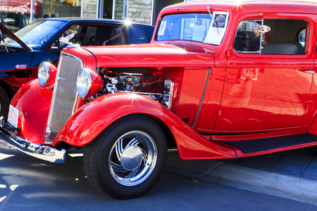 HIGH RIVER CANADA 9 27 2015 : Vintage Cars Show River Classic where participants lined up and show their restoration masterpieces. One of the biggest show in Canada with many USA participants.のeditorial素材