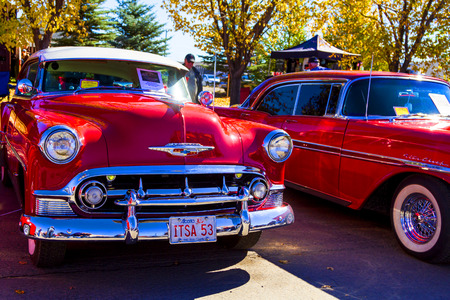HIGH RIVER CANADA 9 27 2015 : Vintage Cars Show River Classic where participants lined up and show their restoration masterpieces. One of the biggest show in Canada with many USA participants.のeditorial素材