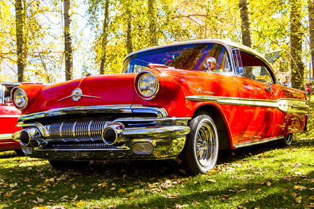 HIGH RIVER CANADA 9 27 2015 : Vintage Cars Show River Classic where participants lined up and show their restoration masterpieces. One of the biggest show in Canada with many USA participants.のeditorial素材